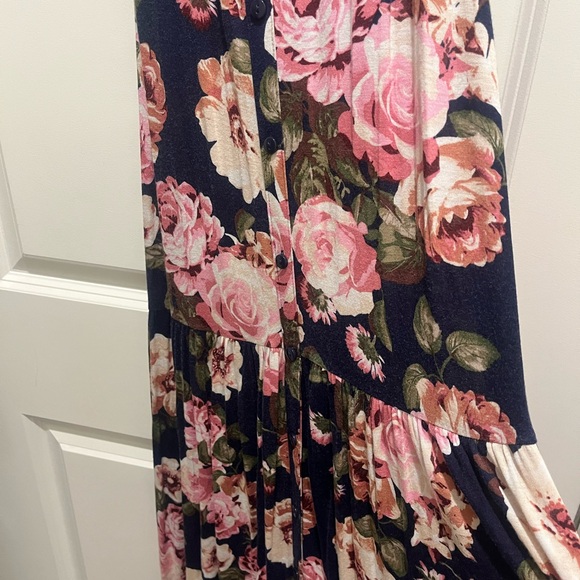 Navy Floral Button-Front Women’s Dress - Picture 3 of 3